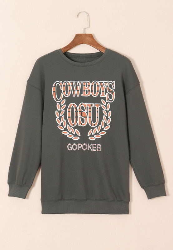 Letter Graphic Round Neck Long Sleeve Sweatshirt