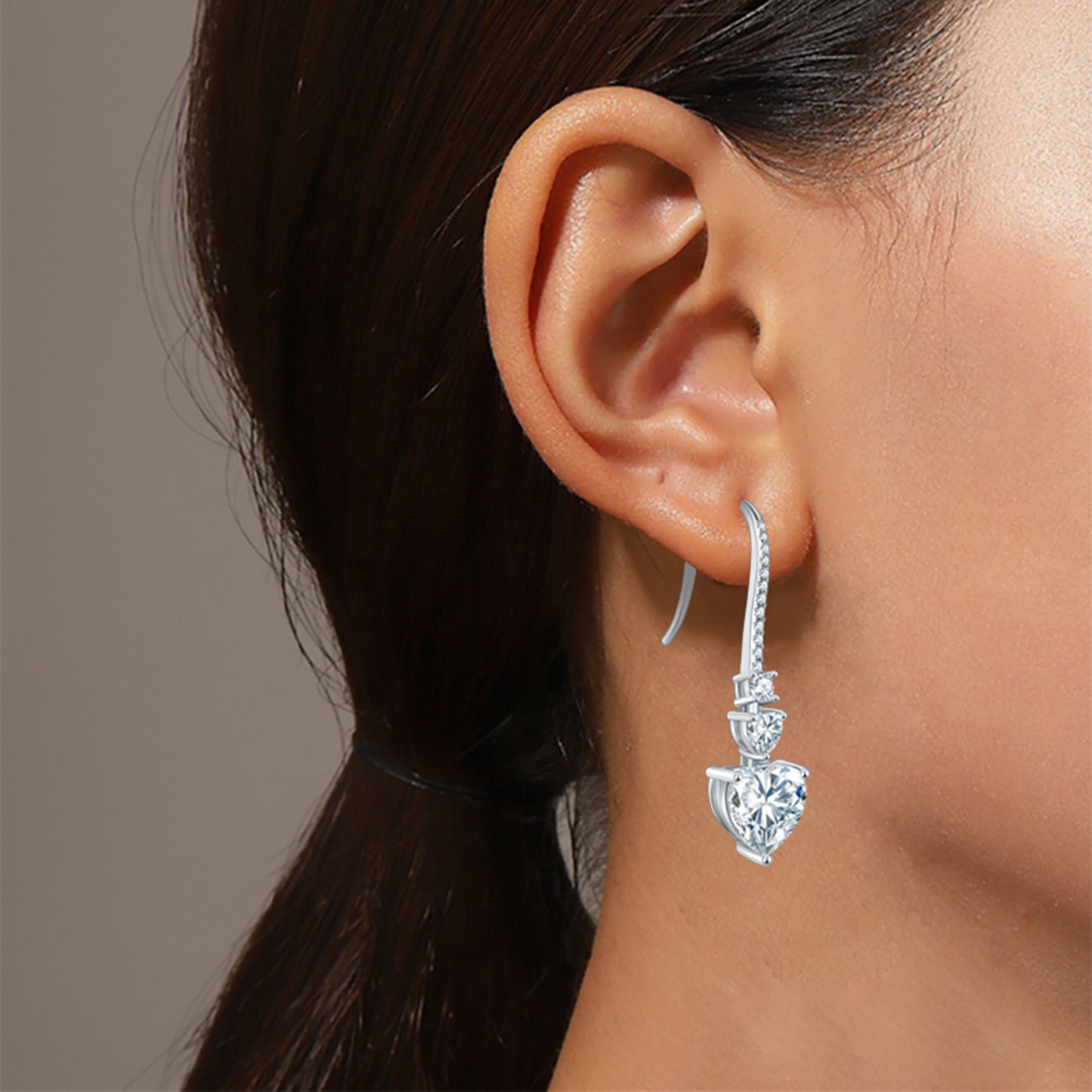 Captivating Moissanite Heart Drop Earrings in Sterling Silver