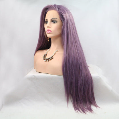 13*3" Lace Front Wigs Synthetic Long Straight 24" 130% Density Purple Wig