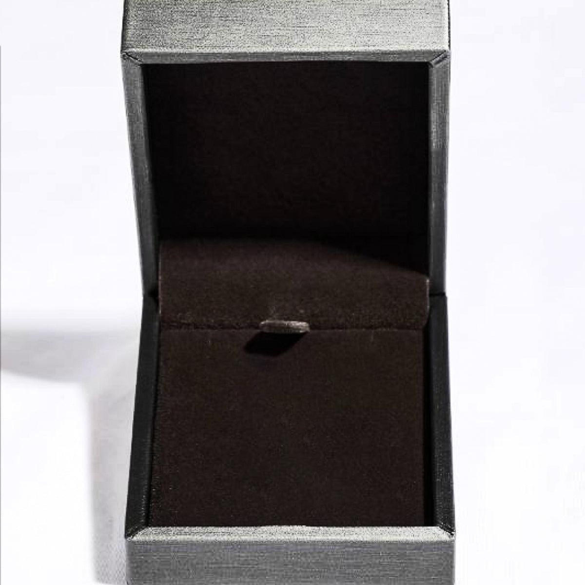 Elegant gray jewelry box with black interior, showcasing high-quality jewelry display.