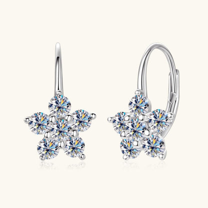 Elegant 925 Sterling Silver Moissanite Flower Huggie Earrings with sparkling gemstones, ideal for adding a touch of style to any outfit.