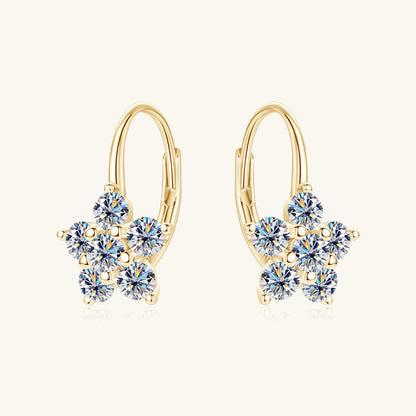 1.2 Carat 925 Sterling Silver Moissanite Flower Huggie Earrings - Elegant gold-tone flower shaped moissanite earrings featuring a cluster of sparkling blue stones