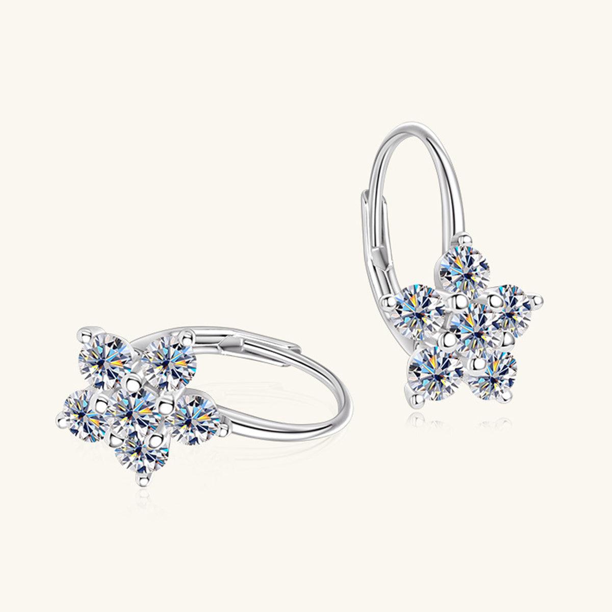 Elegant moissanite flower earrings in sterling silver setting