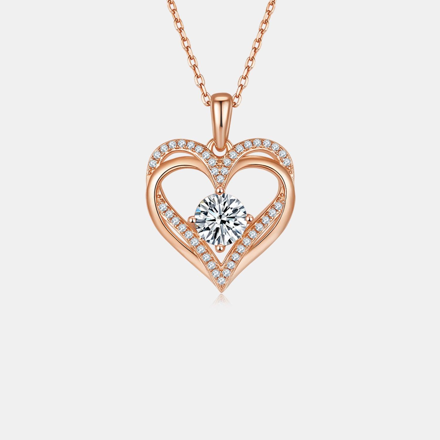 1.2 Carat Moissanite Heart-Shaped Pendant Necklace in 925 Sterling Silver with Rose Gold Plating