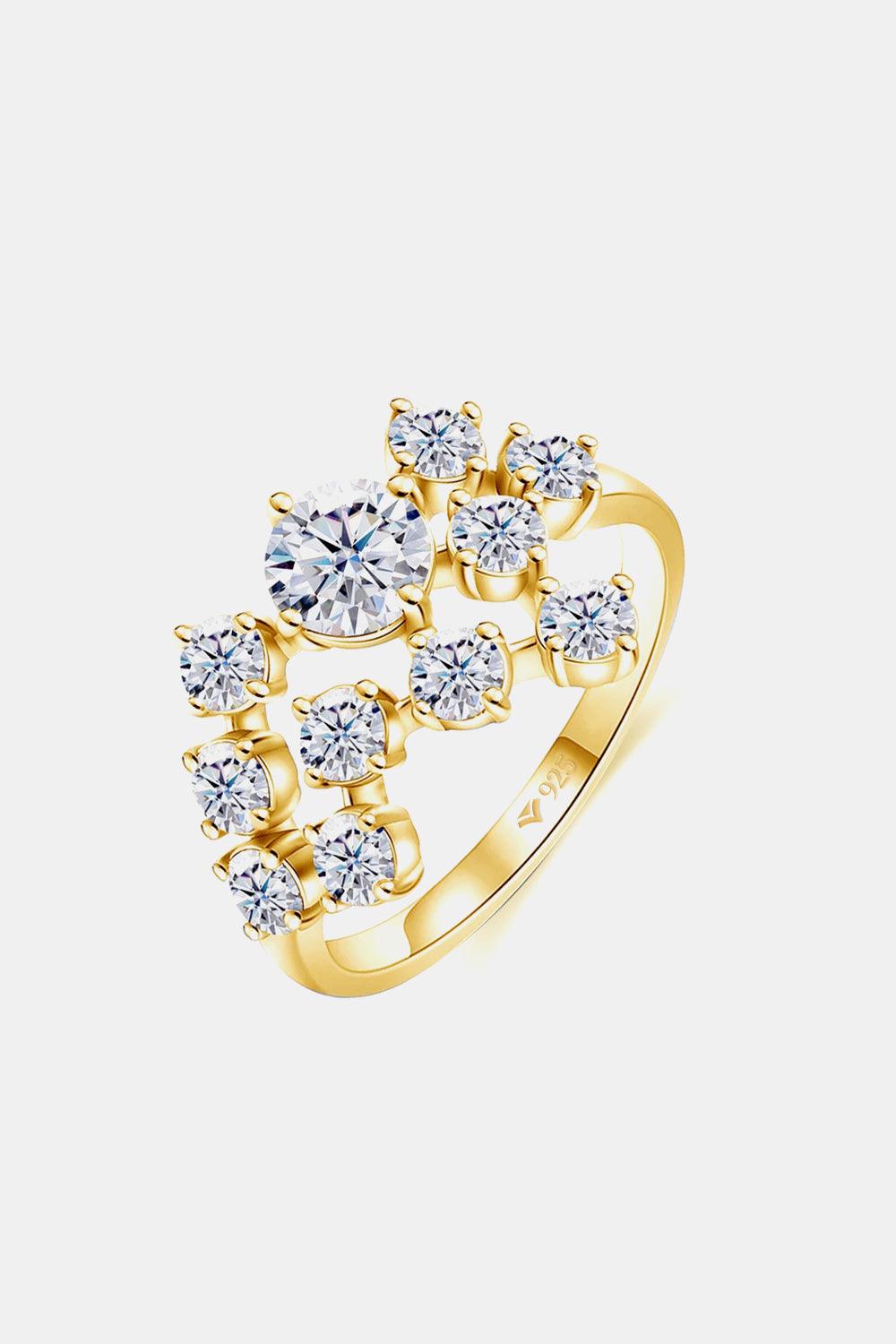 Elegant gold moissanite ring with sparkling diamond-like stones