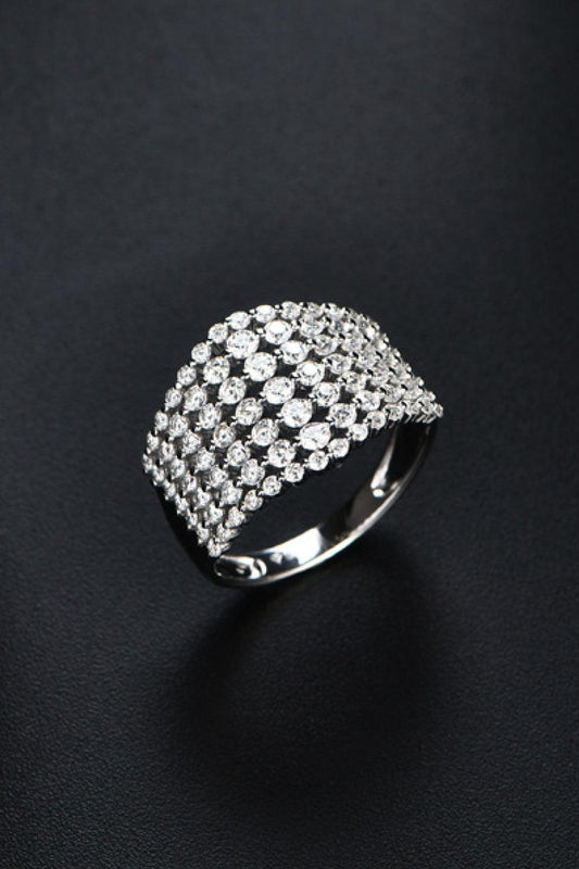 Sparkling silver ring with dazzling moissanite gemstones in a sophisticated multi-row design