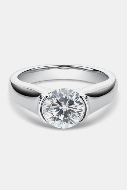 Elegant moissanite solitaire ring, sterling silver band