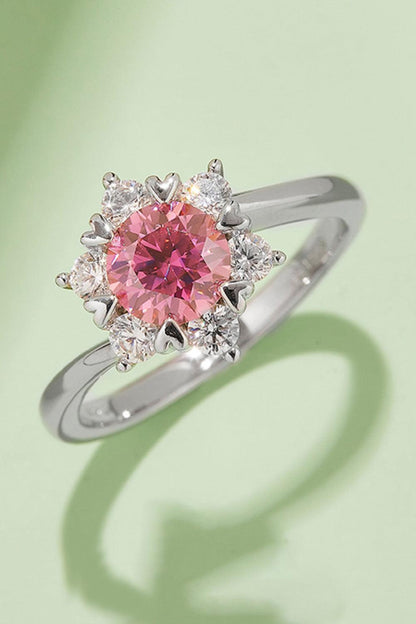 Elegant 925 Sterling Silver Cluster Ring with Radiant Pink Moissanite Center Stone