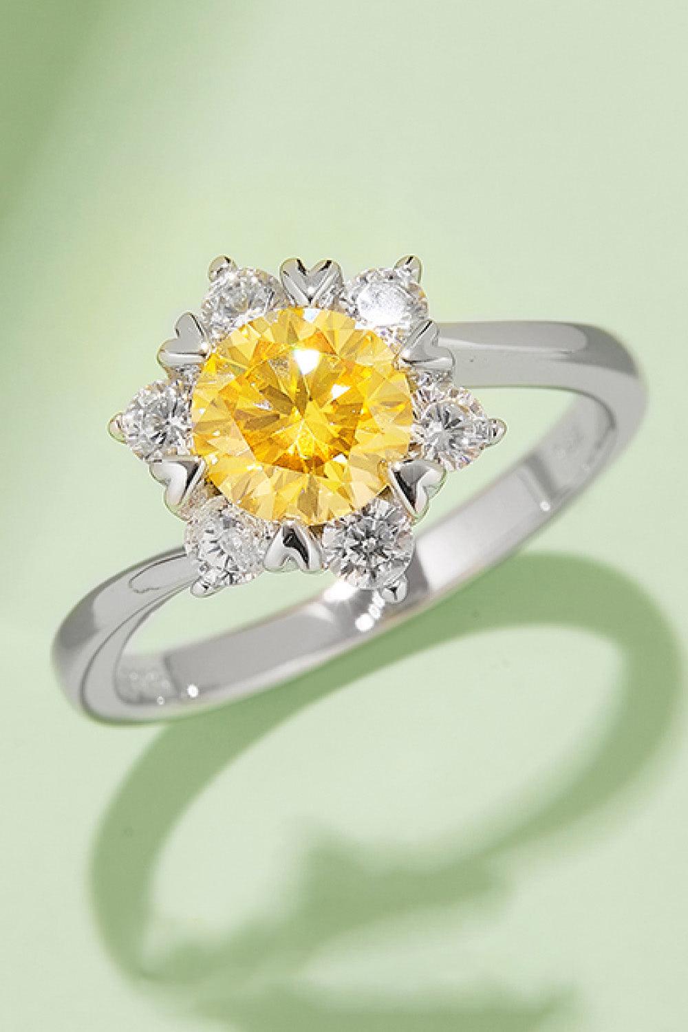 Elegant Moissanite Cluster Ring with Shimmering Yellow Center Stone