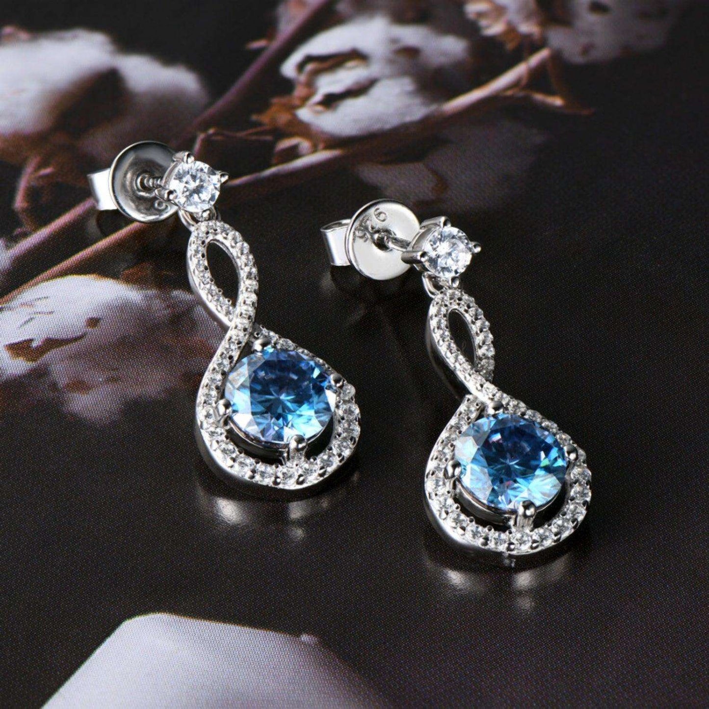 Elegant 1 Carat Moissanite and Blue Topaz 925 Sterling Silver Dangle Earrings