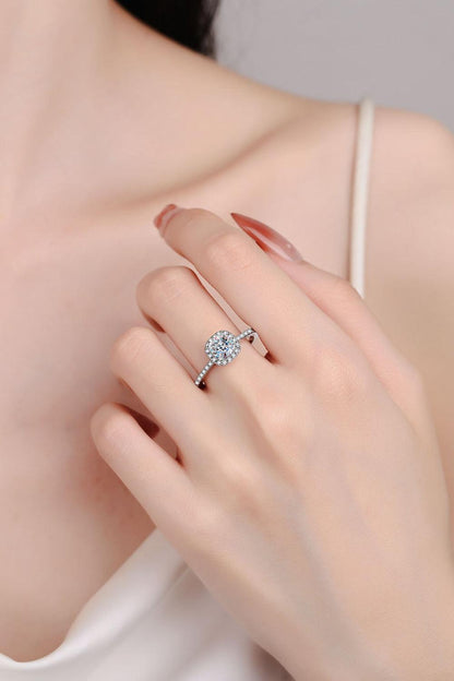 Elegant 1 Carat Moissanite Halo Ring on Female Hand