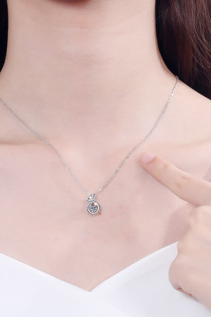 Elegant 1 Carat Moissanite Sterling Silver Necklace displayed on model's neck against dark background