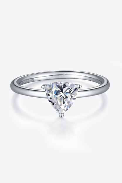 Elegant Heart-Shaped Moissanite Solitaire Ring - Sleek sterling silver band showcases a brilliant, colorless moissanite center stone for a timeless, sophisticated look.