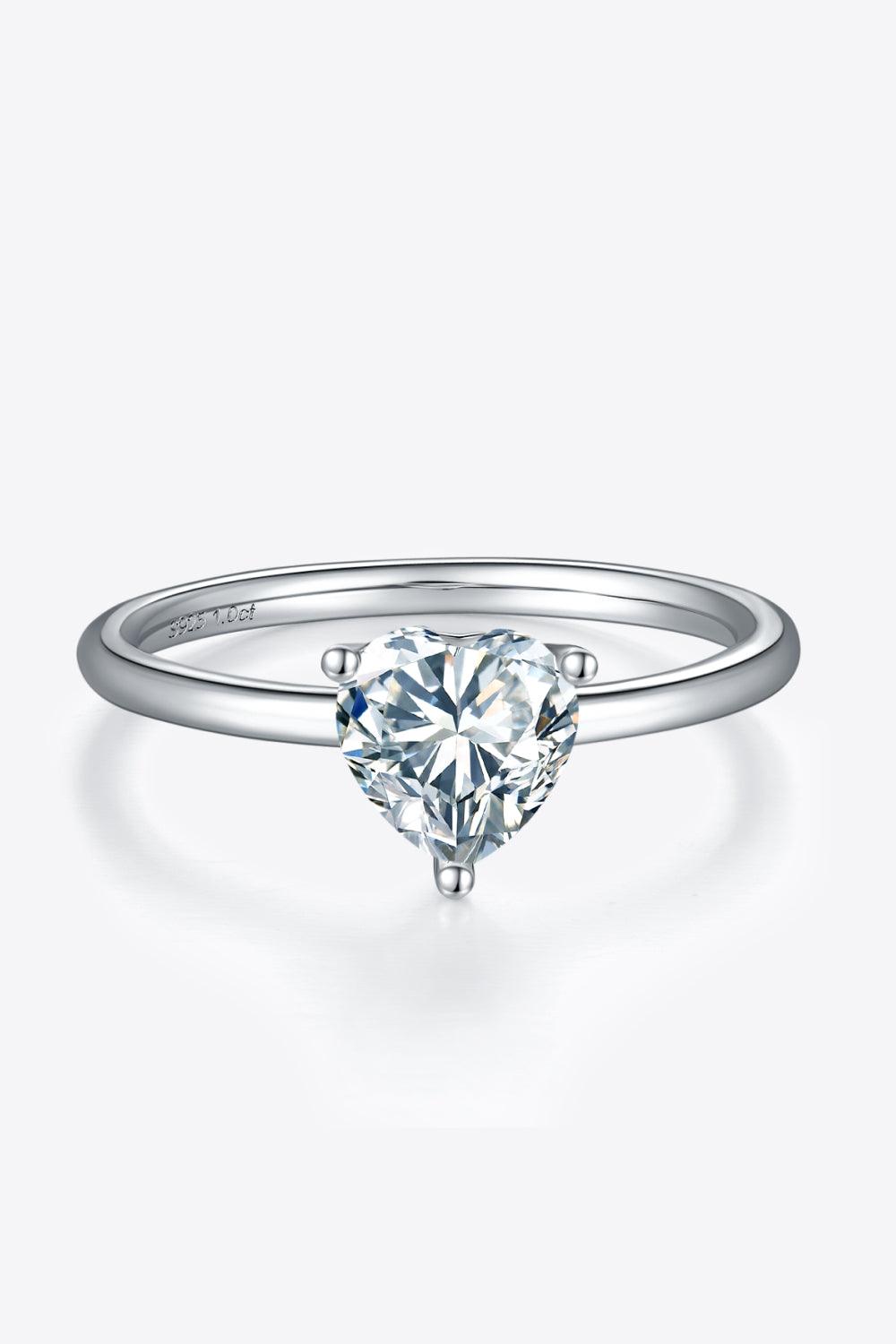 Elegant 1 Carat Heart-Shaped Moissanite Solitaire Ring on Sterling Silver Band