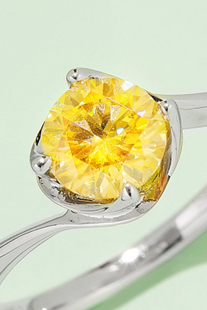 1 Carat Moissanite 925 Sterling Silver Solitaire Ring: Stunning yellow gemstone set in sleek silver mount