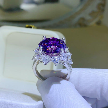 10 Carat Moissanite Purple Gemstone 925 Sterling Silver Flower Shape Ring