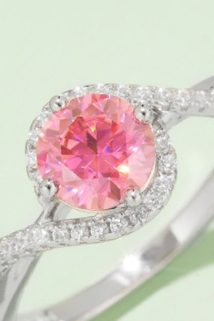 Elegant 1 Carat Moissanite Sparkle Ring with Shimmering Pink Center Stone and Glittering Sterling Silver Band