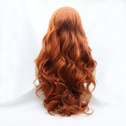 Wavy Fiery Redhead Wig with Lush Curls - A vibrant and luxurious 24-inch synthetic lace front wig with a 130% density for a full, gorgeous look.