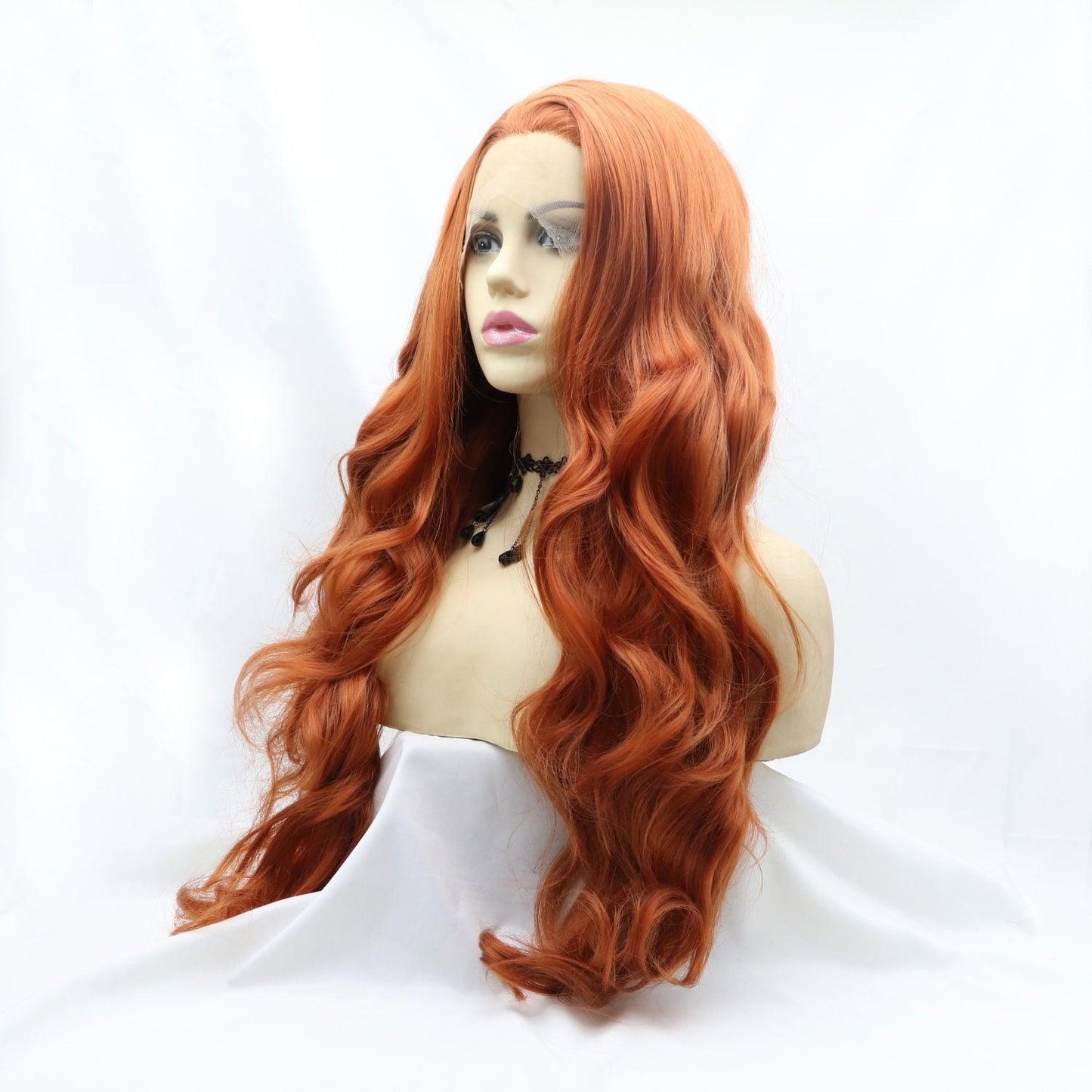 Vibrant auburn curly wig with 130% density for voluminous, wavy look.