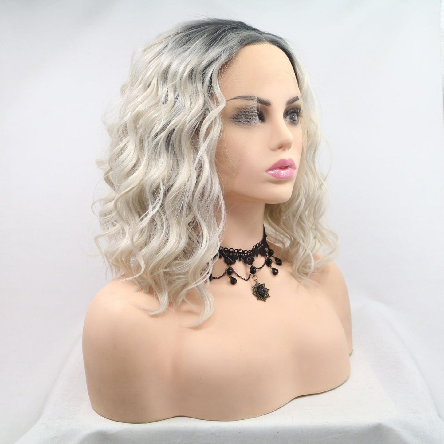 Luxurious wavy blonde lace front wig, 13*3" mid-length style with 130% density for volumized look.