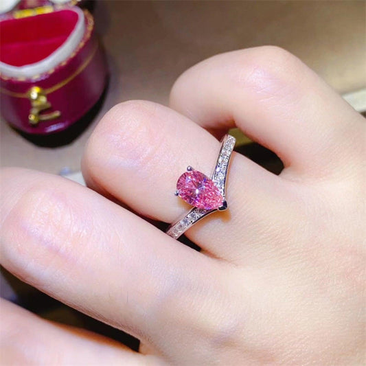 1 Carat Moissanite 925 Sterling Silver Ring with Sparkling Pink Stone and Elegant Design