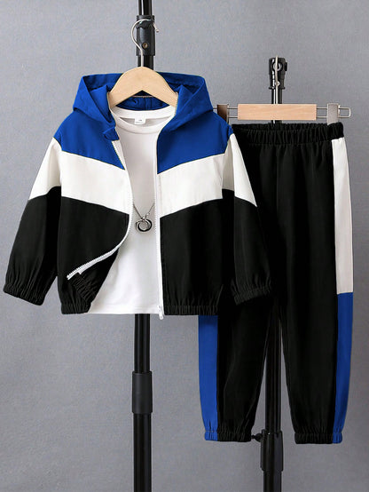 a baby boy's blue and white jacket and pants