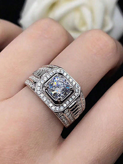 1Pc 1CT Gorgeous S925 Sterling Silver Moissanite Rings For Men Anniversary Gift Male Jewellery Engagement Wedding Eternal Promise Ring Fine Jewelry Bridal Jewelry Rhinestone - KevRow5760