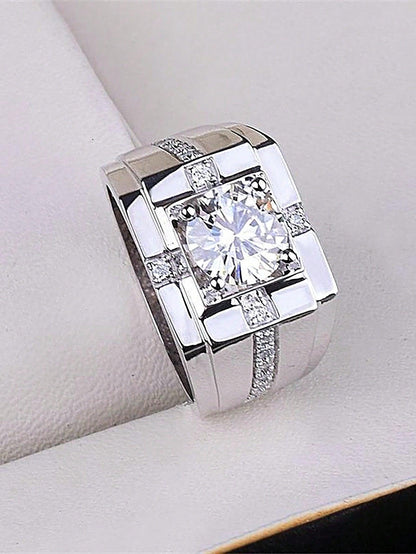 1Pc 1CT Gorgeous S925 Sterling Silver Moissanite Rings For Men Anniversary Gift Male Jewellery Engagement Wedding Eternal Promise Ring Fine Jewelry Bridal Jewelry Rhinestone - KevRow5760