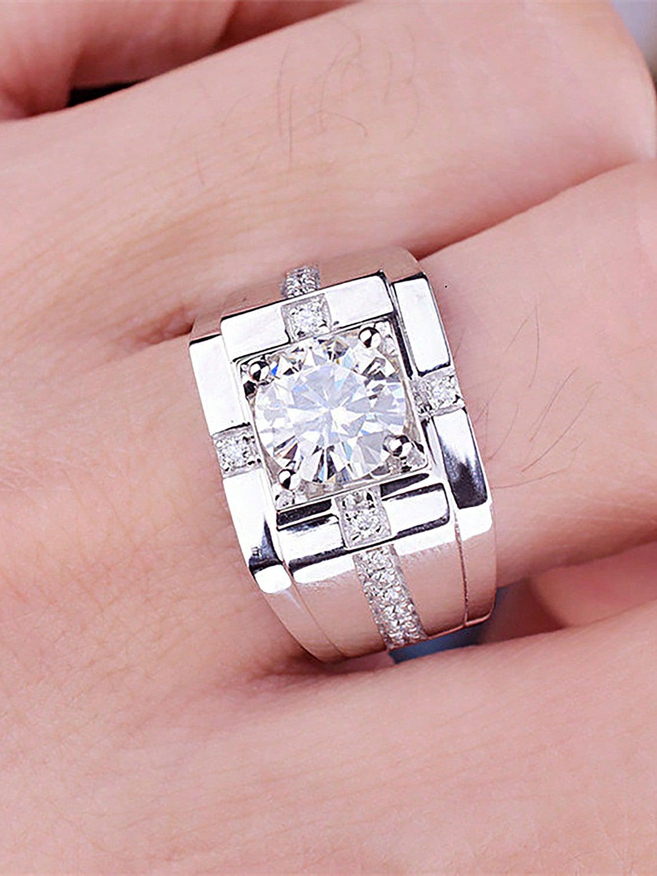 1Pc 1CT Gorgeous S925 Sterling Silver Moissanite Rings For Men Anniversary Gift Male Jewellery Engagement Wedding Eternal Promise Ring Fine Jewelry Bridal Jewelry Rhinestone - KevRow5760