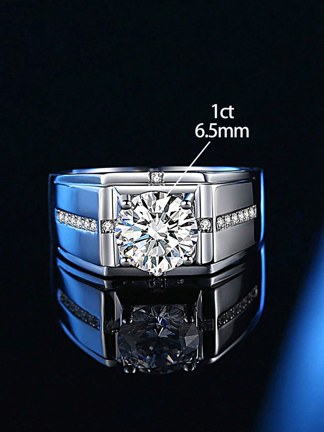 1Pc 1CT Gorgeous S925 Sterling Silver Moissanite Rings For Men Anniversary Gift Male Jewellery Engagement Wedding Eternal Promise Ring Fine Jewelry Bridal Jewelry Rhinestone - KevRow5760