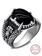 1pc Luxury S925 Silver Men's Ring With Natural Black Agate Stone And Claw Setting - KevRow5760