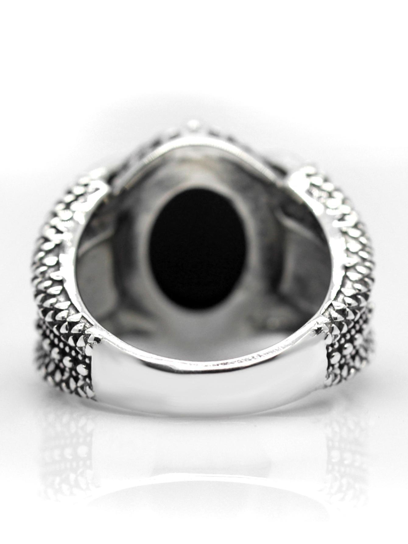 1pc Luxury S925 Silver Men's Ring With Natural Black Agate Stone And Claw Setting - KevRow5760