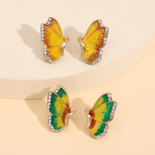 2 Piece Rhinestone Alloy Butterfly Stud Earrings - KevRow5760