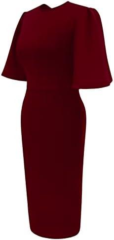 Memoriesea Women&#39;s Basic Bodycon Ruffle Flared Short Sleeve Pencil Midi Dress - KevRow5760