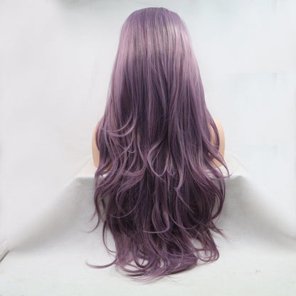 Long lush lavender wig with voluminous wavy locks and 130% density