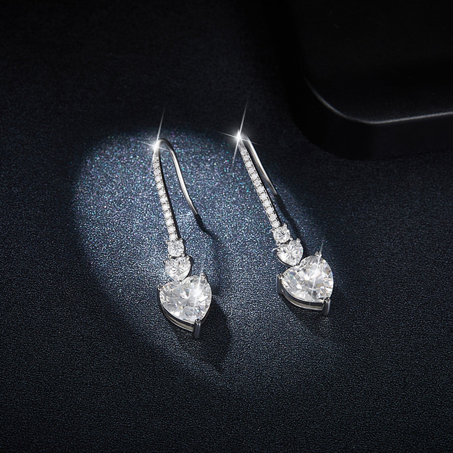 Captivating Moissanite Heart Drop Earrings in Sterling Silver