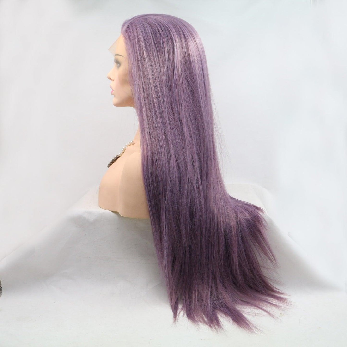 Stylish long lavender synthetic wig with 130% density and 24-inch length