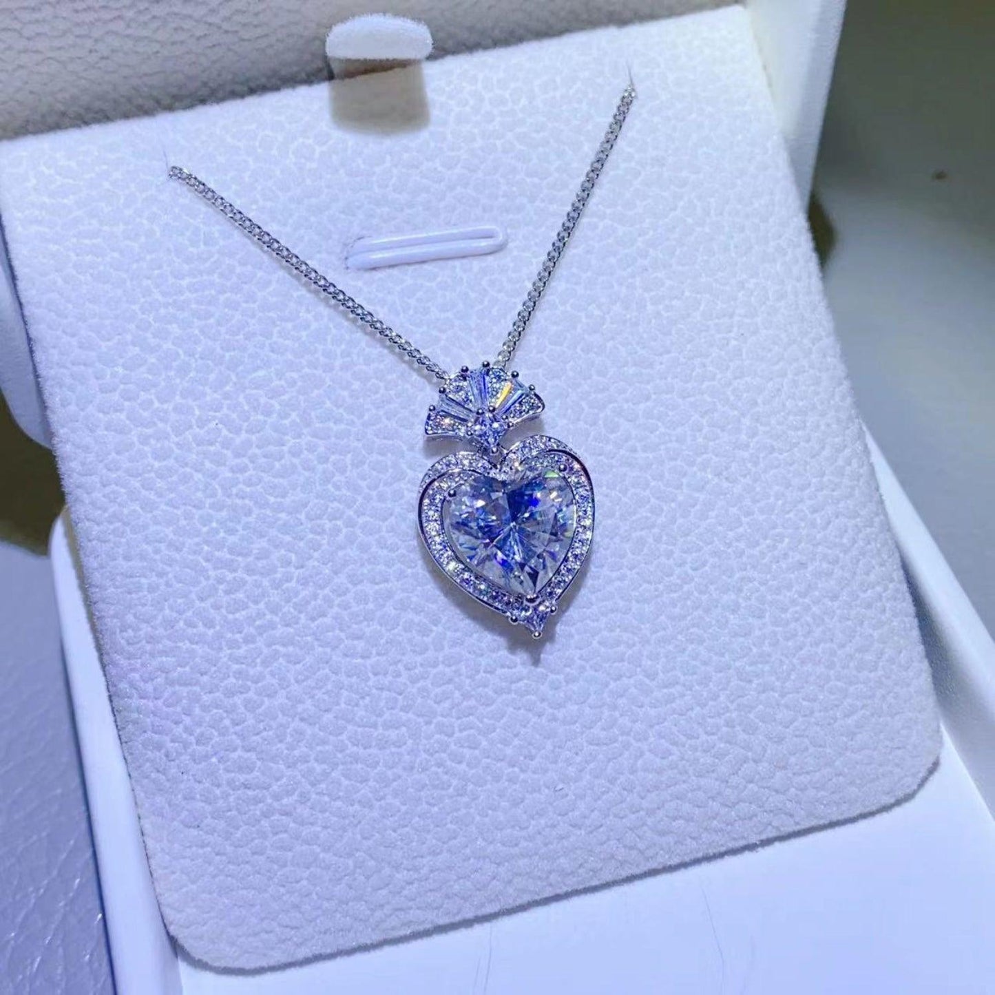 3 Carat Moissanite 925 Sterling Silver Heart Pendant Necklace - KevRow5760