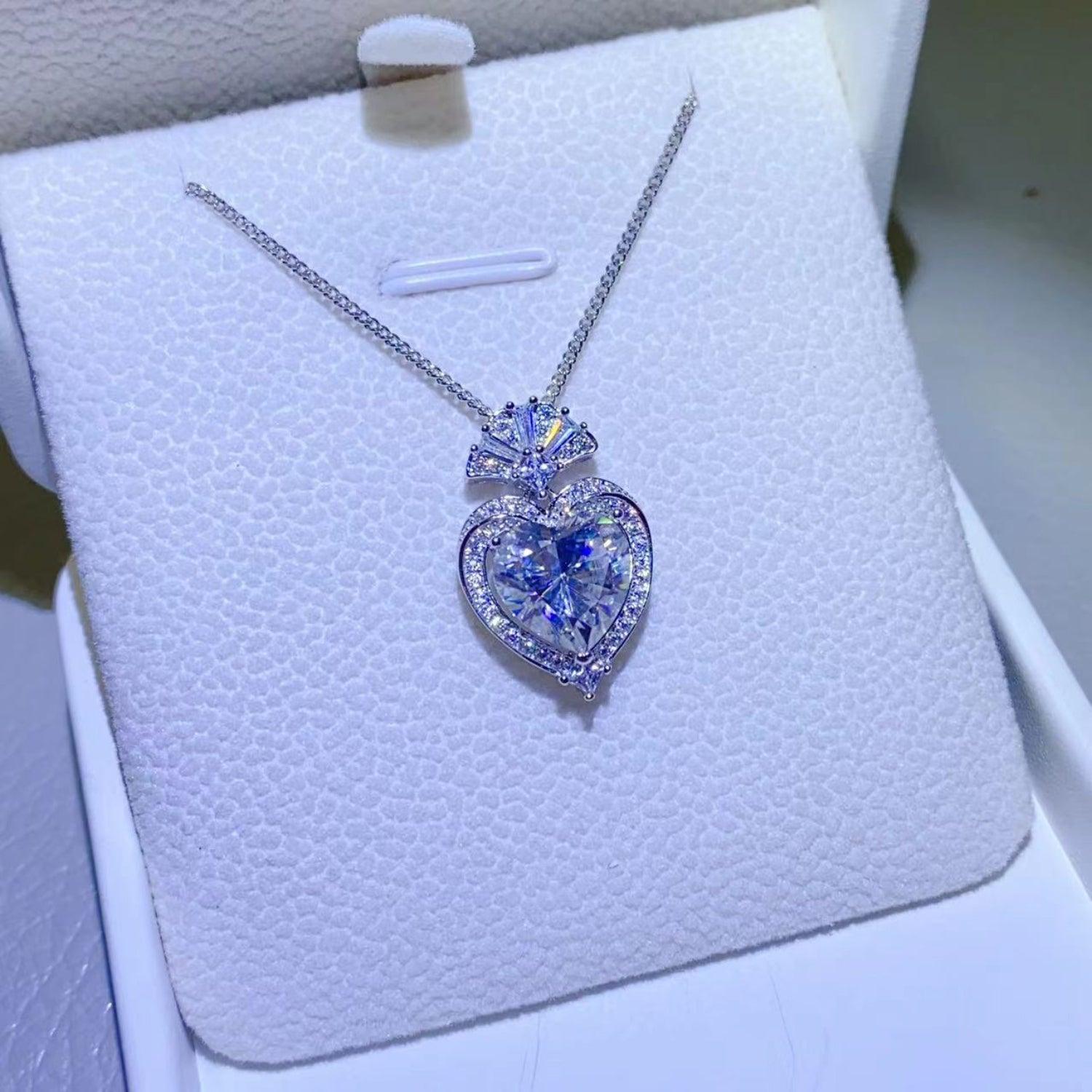 3 Carat Moissanite 925 Sterling Silver Heart Pendant Necklace - KevRow5760