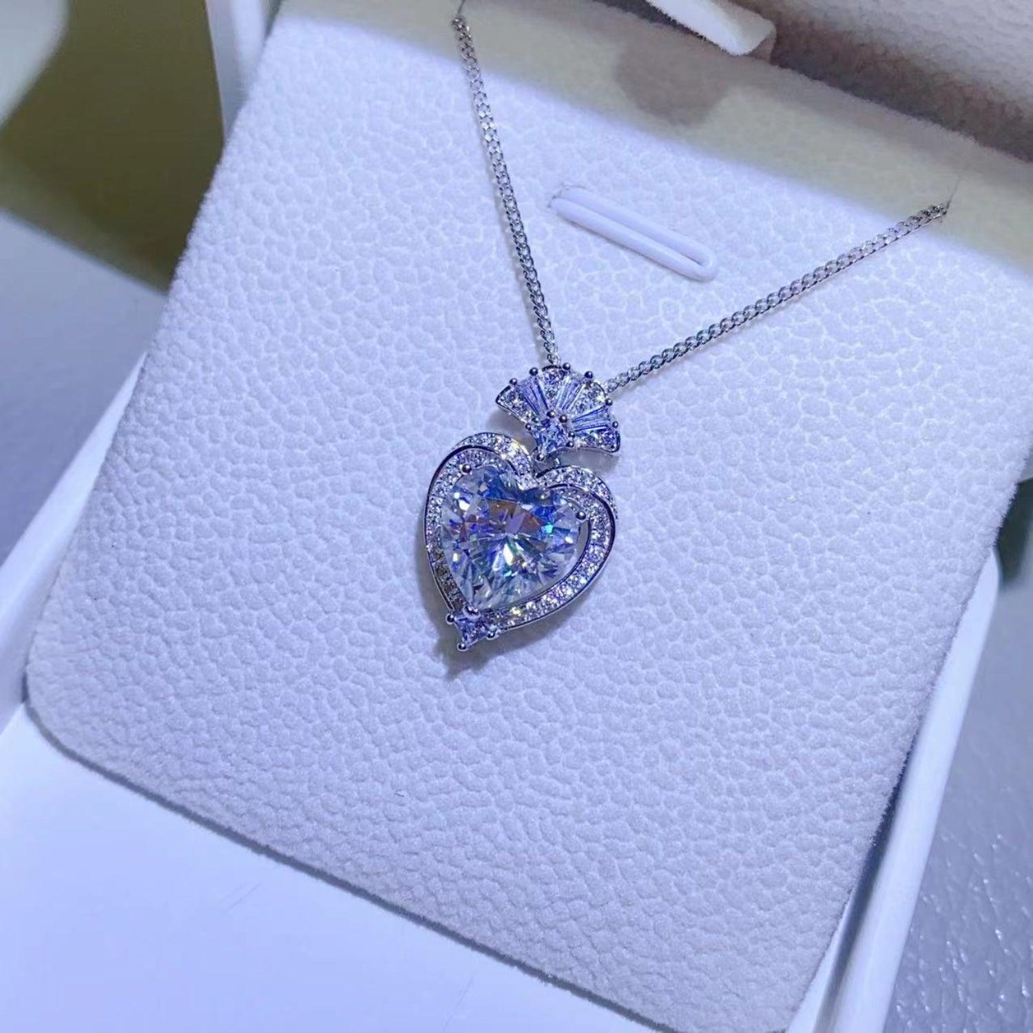 3 Carat Moissanite 925 Sterling Silver Heart Pendant Necklace - KevRow5760