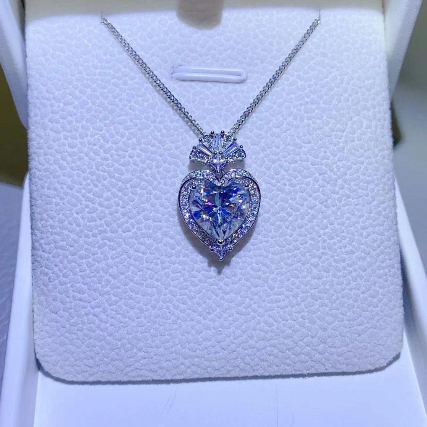 3 Carat Moissanite 925 Sterling Silver Heart Pendant Necklace - KevRow5760