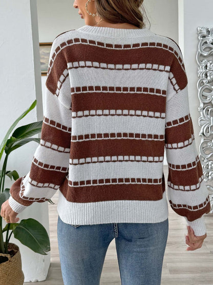 Heart Round Neck Long Sleeve Sweater