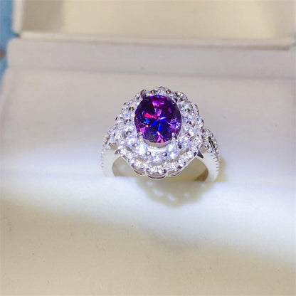 Stunning 2 Carat Moissanite 925 Sterling Silver Ring with Sparkling Purple Gemstone and Brilliant Cut Diamonds