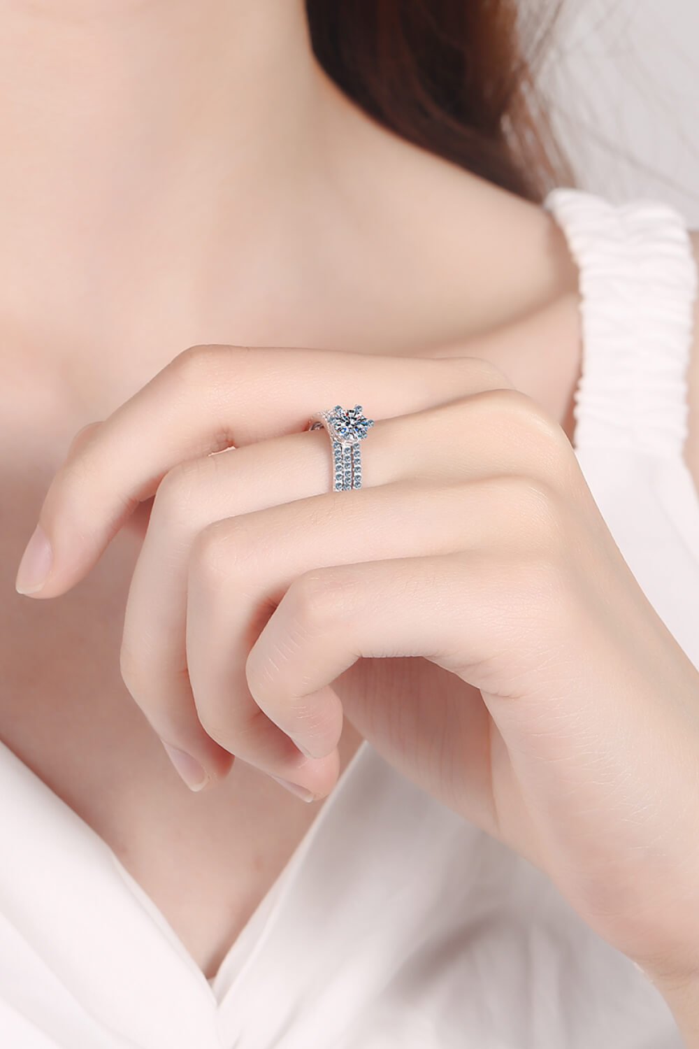 Elegant 1 Carat Moissanite Sterling Silver Ring on Woman's Hand