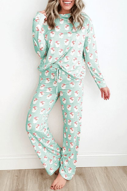 Festive Comfort: Green Santa Claus Striped Two-Piece Lounge Set