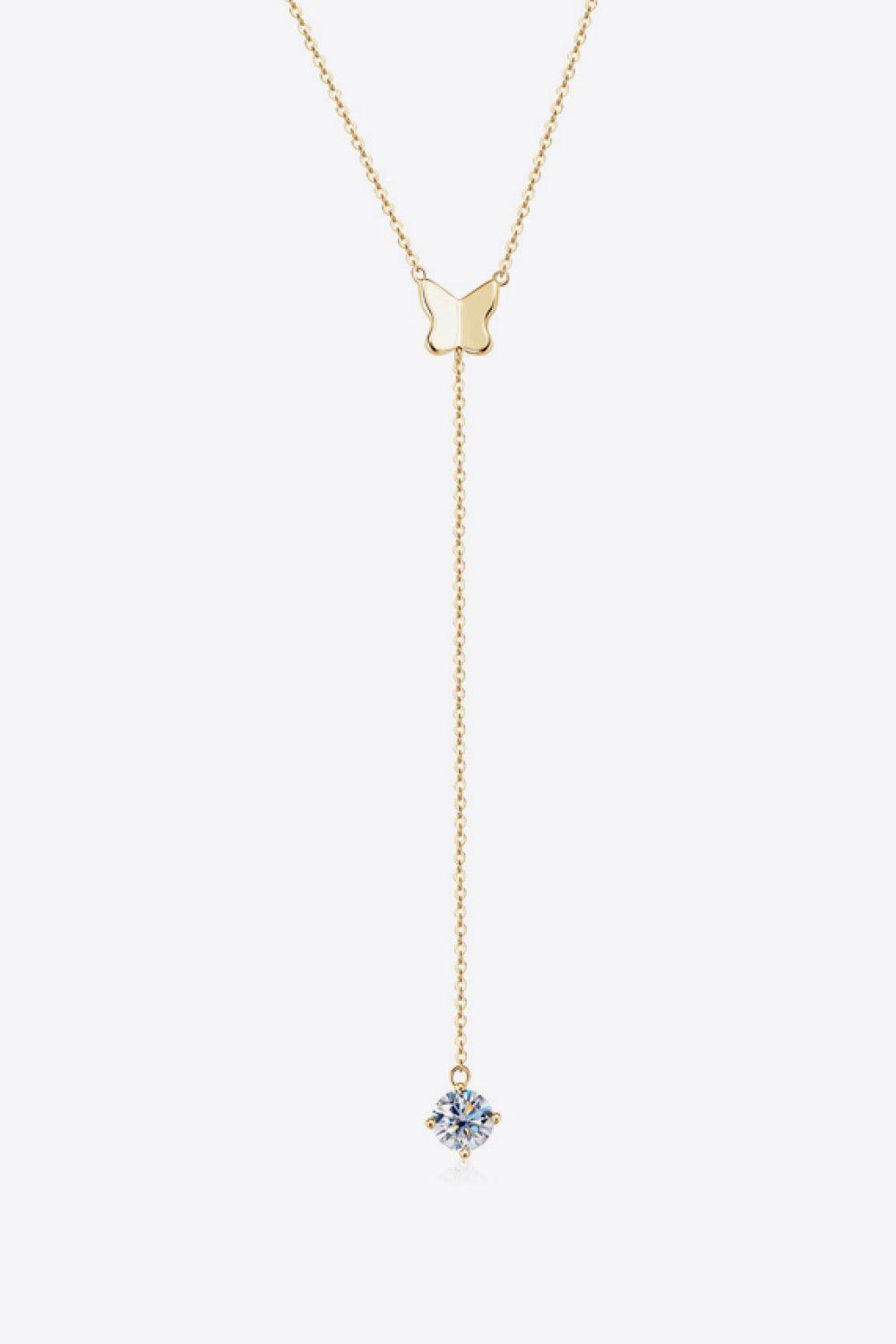 1 Carat Moissanite 925 Sterling Silver Necklace with Butterfly Pendant and Delicate Chain