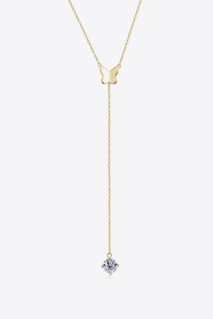 1 Carat Moissanite 925 Sterling Silver Necklace with Butterfly Pendant and Delicate Chain