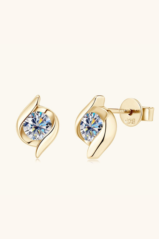 1 Carat Moissanite 925 Sterling Silver Stud Earrings in gold tone setting