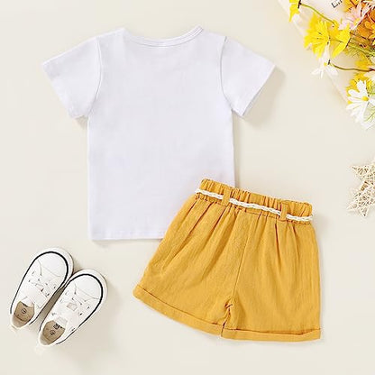 YOUNGER TREE Toddler Baby Girls Clothes Watermelon T-shirt + Linen Shorts with Belt Cute Summer Short Set