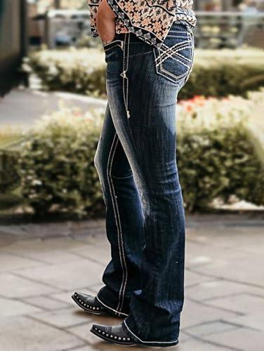 Flamingals Butt Lifting Jeans for Women Trendy Tummy Control Jeans Stretch Boot Cut Jeans Denim Pants - KevRow5760